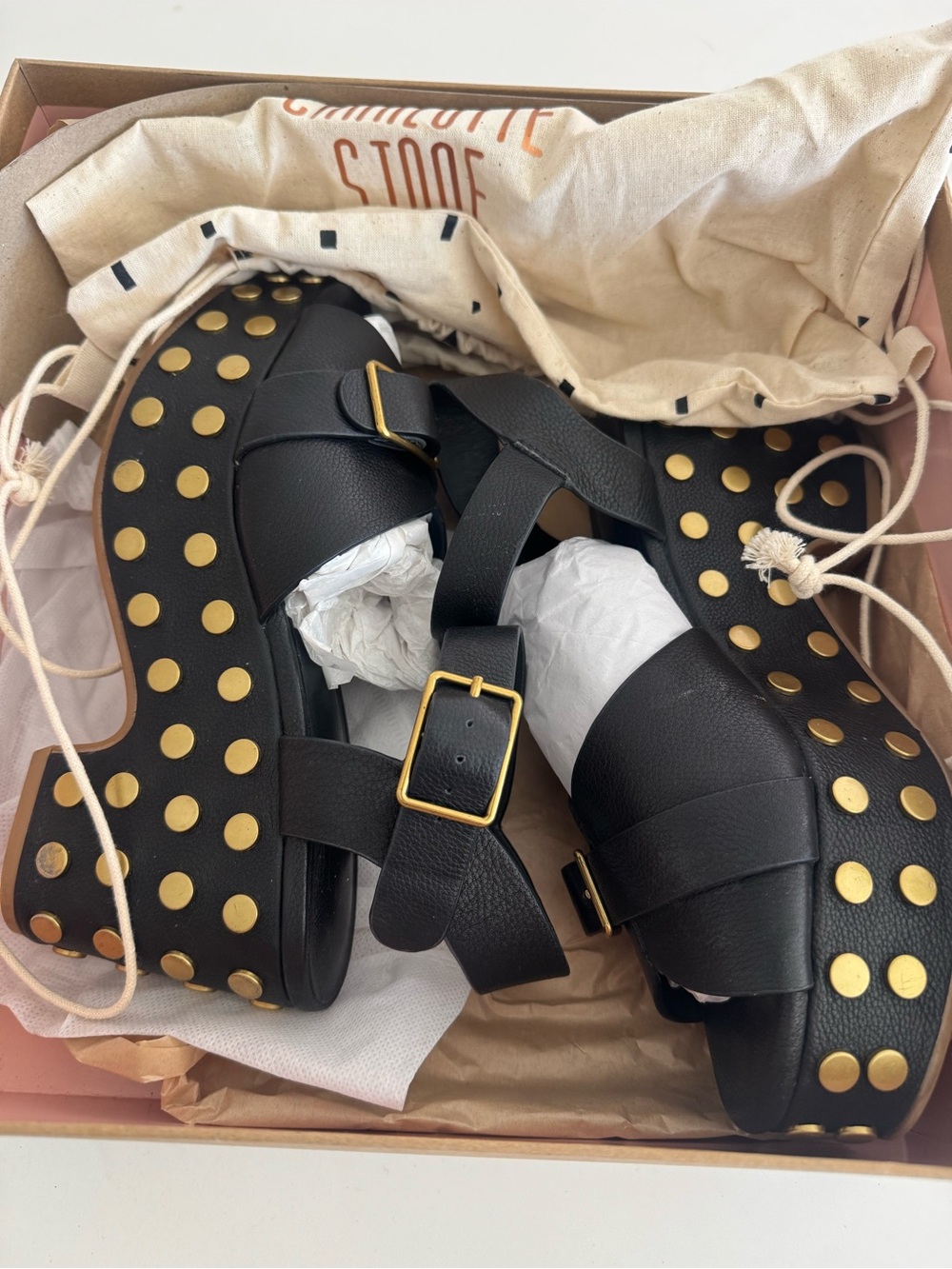 Charlotte Stone RAF Platform studded Sandals sz 7